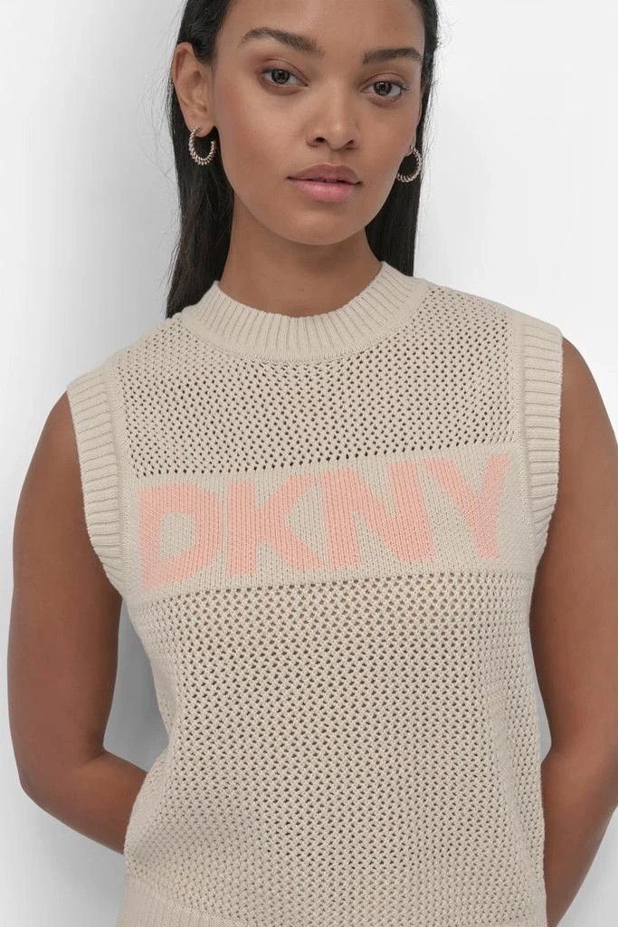 DKNY SLEEVELESS LOGO CREW NECK POINTELLE STITCH 5