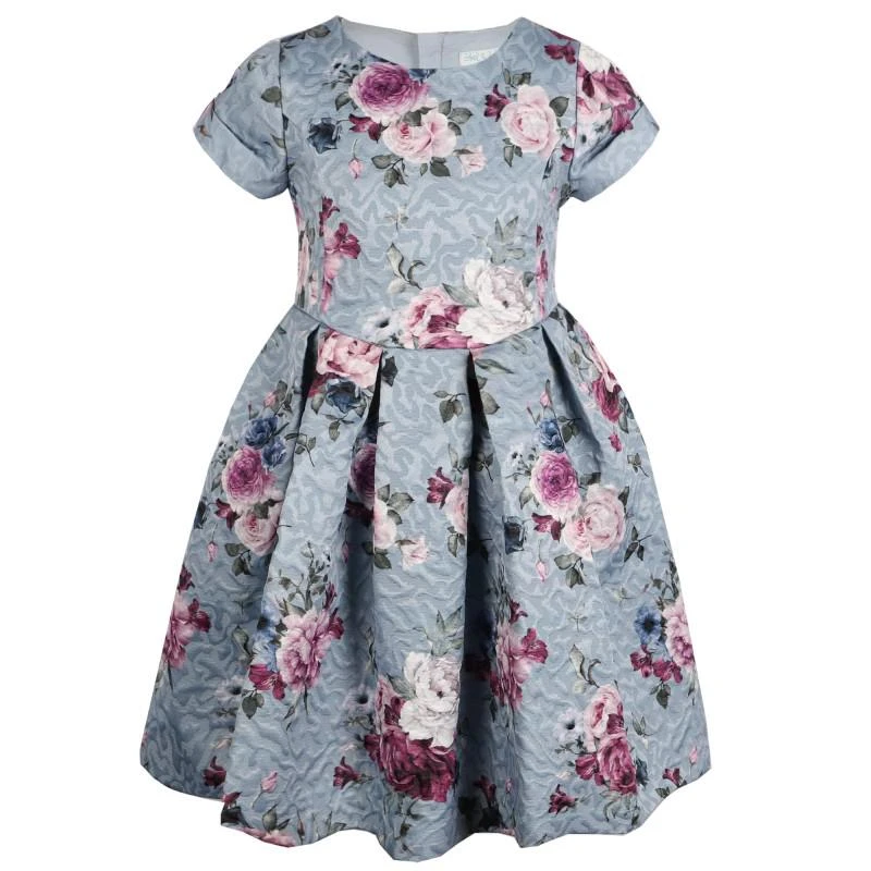 Abel & Lula Light blue floral print jacquard dress 1