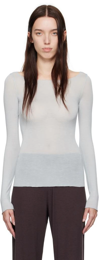 SKIMS SSENSE Exclusive Blue Sheer Modal Long Sleeve Boat Neck T-shirt 1