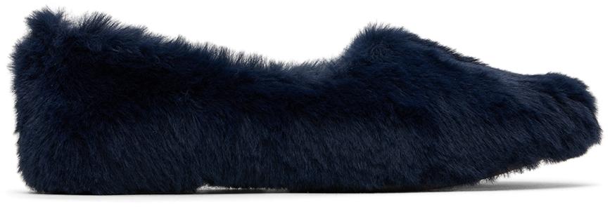 Marni Kids Navy Faux-Fur Flats