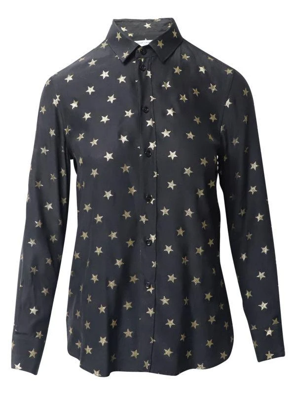 Yves Saint Laurent Star-Print Silk Button Down Shirt 1