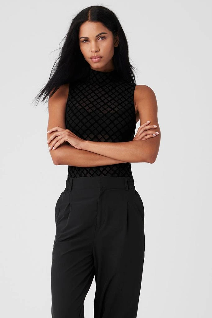 Alo Mesh Plaid Mock Neck Bodysuit - Black 4