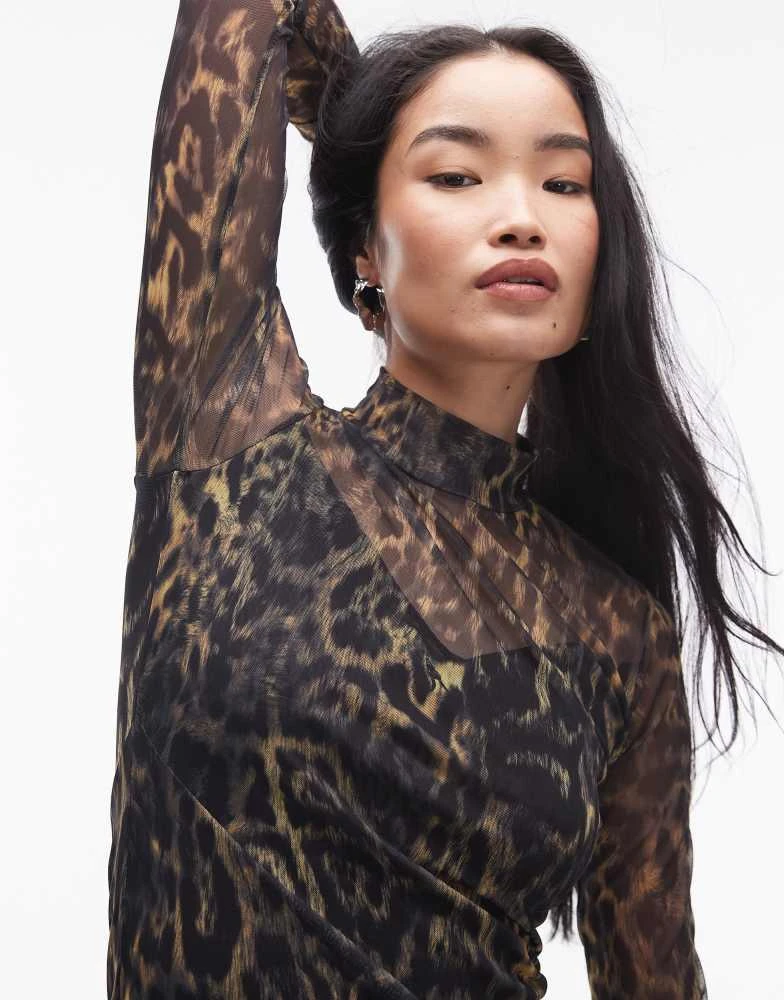 ALL SAINTS AllSaints Hanna mesh midi dress in leopard print 3