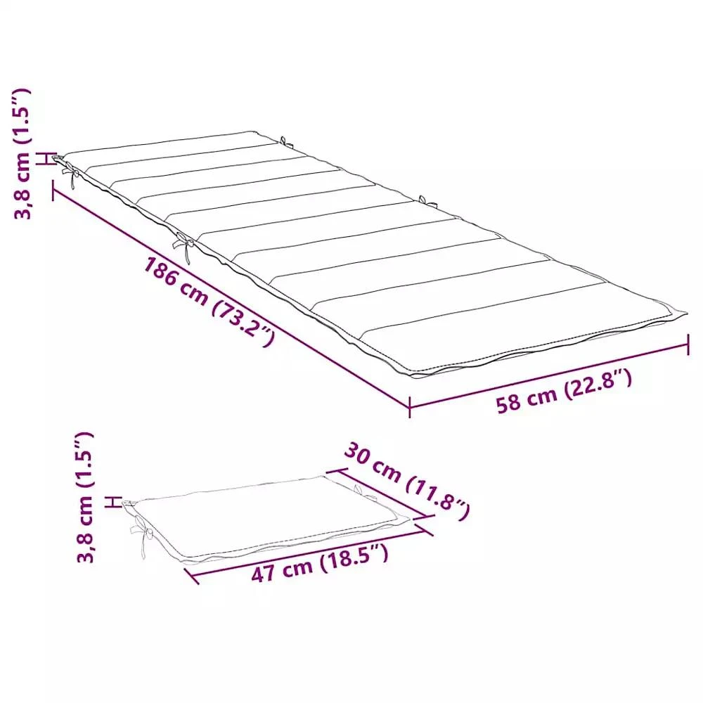 vidaXL Sun Lounger Cushion Royal Blue Oxford fabric 73.2 x 22.8 x 1.6 in 5