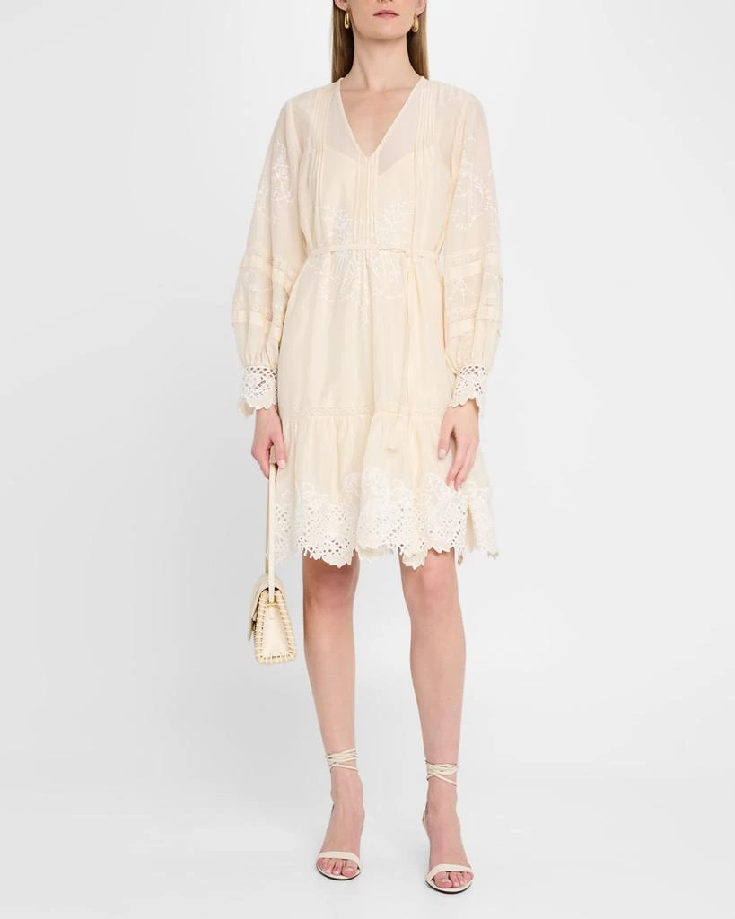 Kobi Halperin Sykora Embroidered Long-Sleeve Belted Dress 4