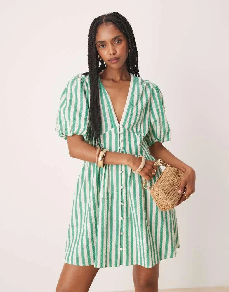green stripe mini dress 100% Cotton Olive Green Stripe Mini Dress - All Dresses main image 1