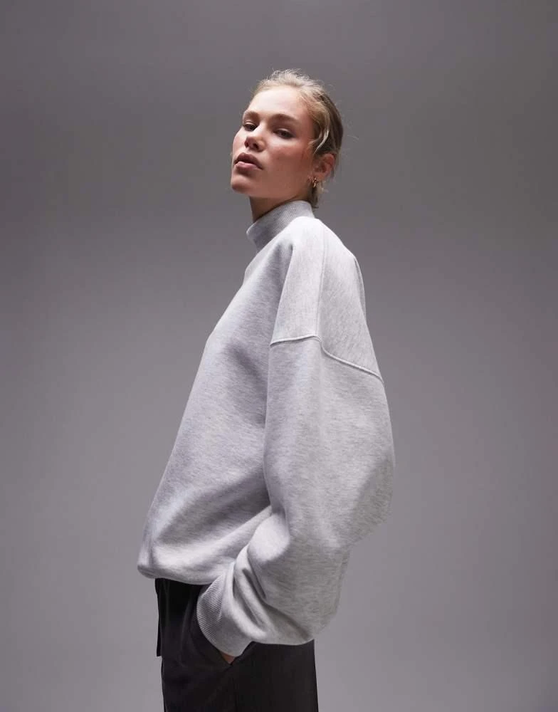 Topshop Topshop premium funnel neck sweat in grey marl 1