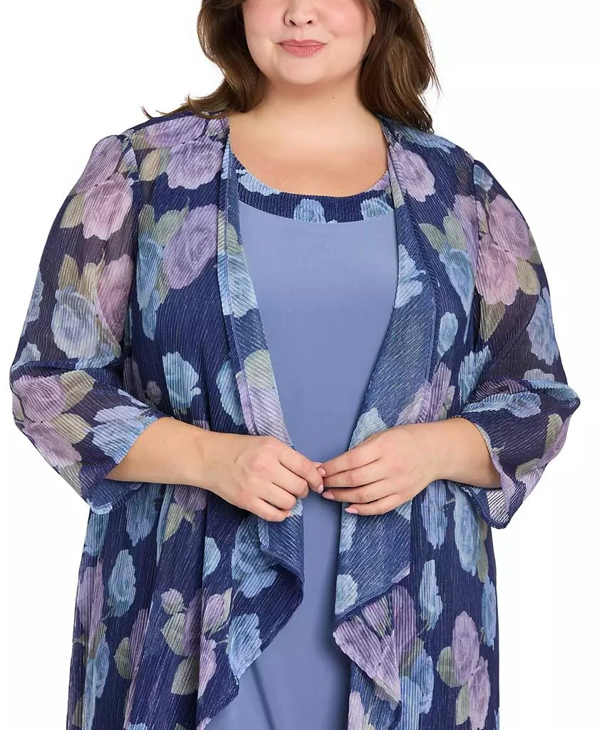 R & M Richards Plus Size Printed Mesh Jacket & Necklace Dress 4
