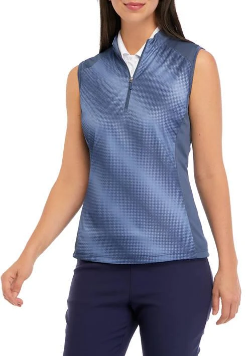 PGA TOUR Tour Sleeveless Digitized Printed Zip Polo Shirt With Solid Blocking 1