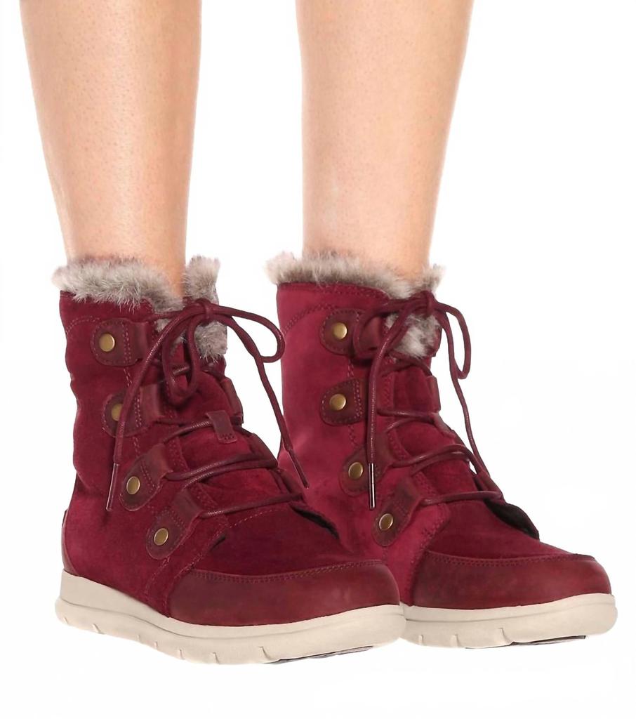 SOREL Women's Explorer Joan Faux Fur Suede Leather Winter Boots In Red