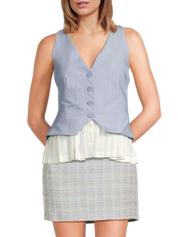 Lea & Viola ​Pleated-Hem Pinstripe Vest Top