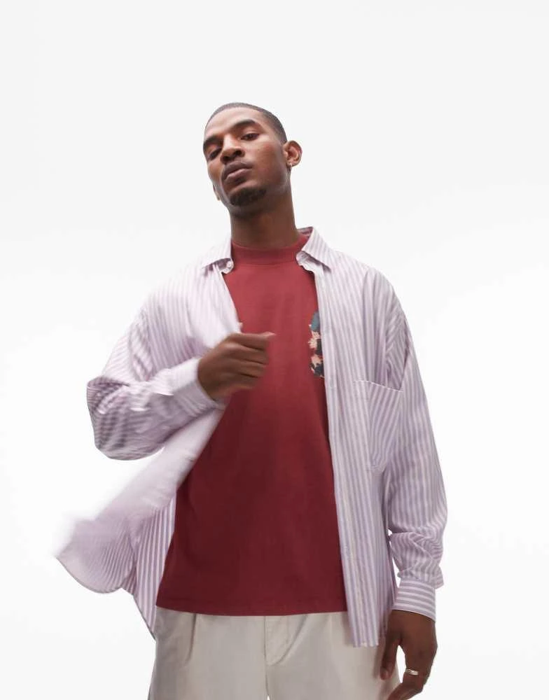 Topman Topman long sleeve oversized pink stripe shirt 5