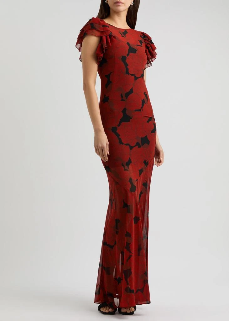 DE LA VALI Bougainvillea printed chiffon maxi dress 2