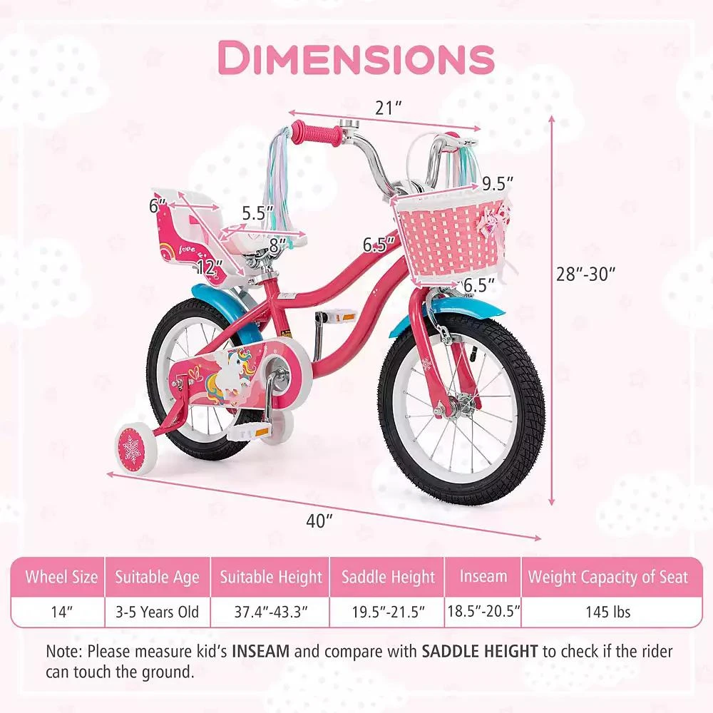 Slickblue Girls Bike for Kids with Doll Seat and Training Wheels for Safe and Fun Riding 3