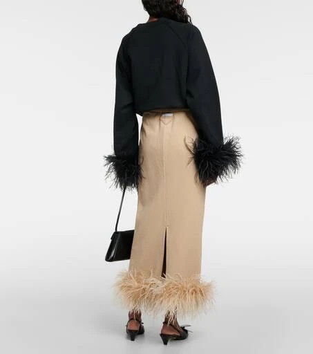 Prada Feather-trimmed cotton midi skirt 3