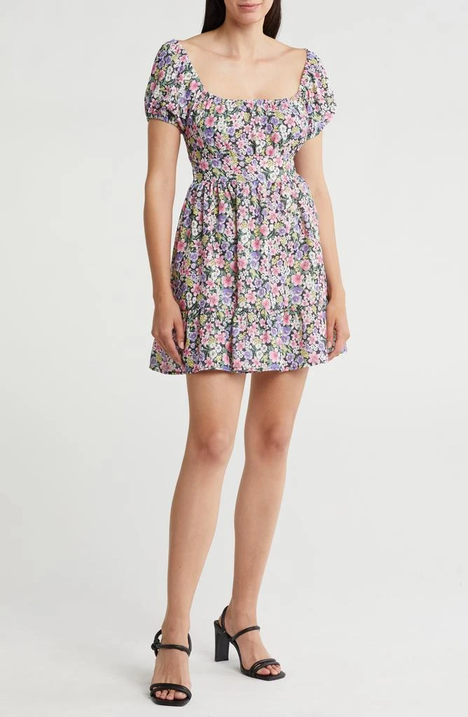Velvet Torch Floral Puff Sleeve Babydoll Dress 1