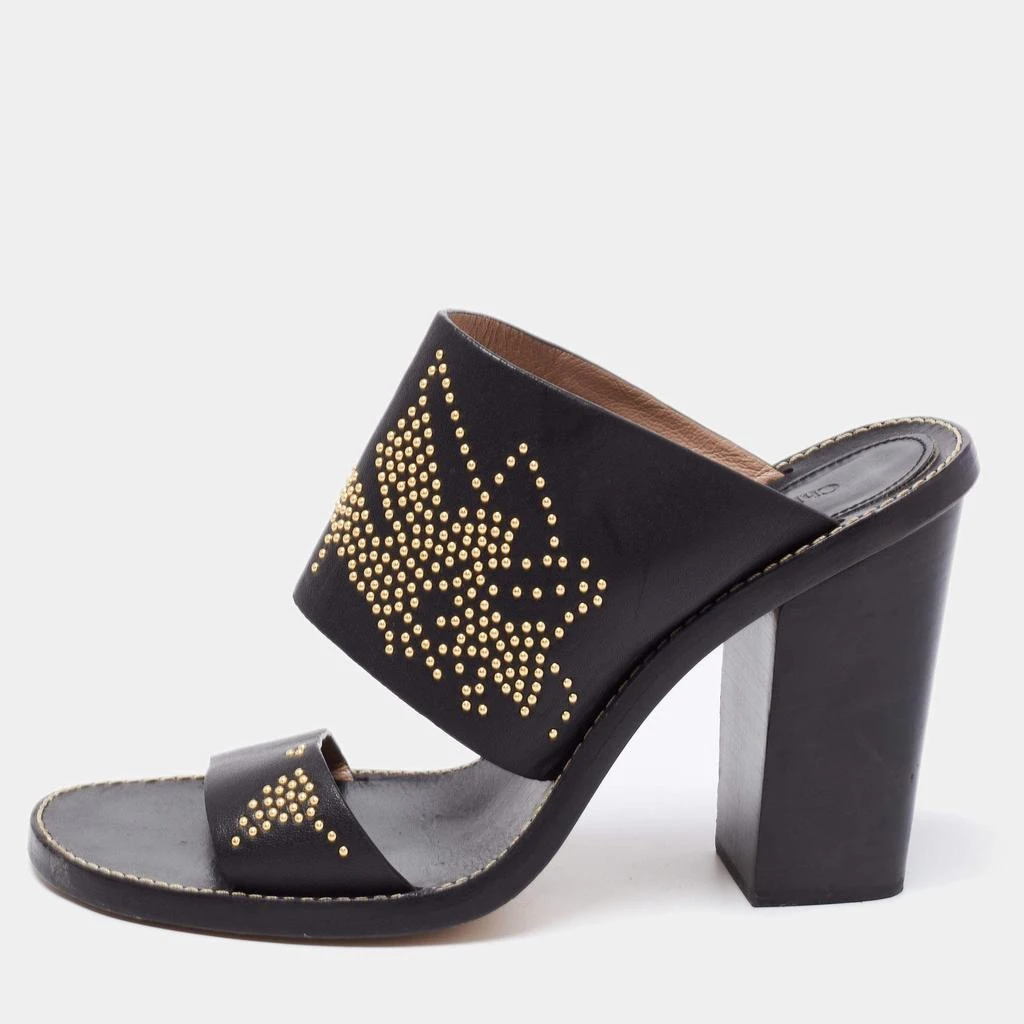 Chloé Chloe Black/Gold Studded Leather Slide Sandals Size 41 1