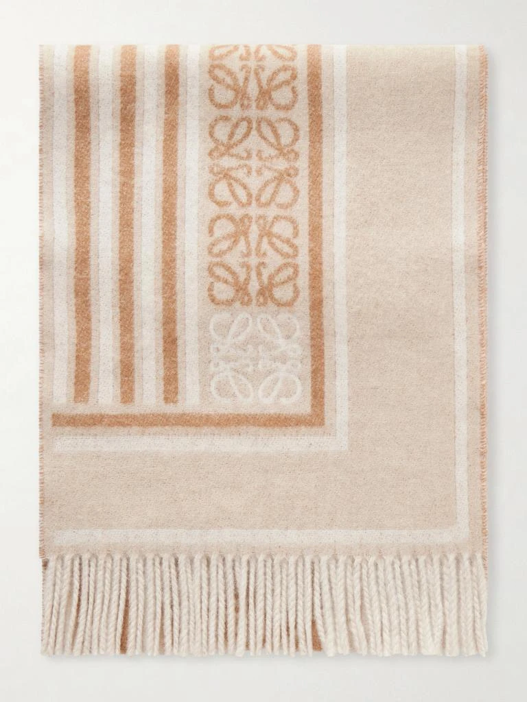 Loewe Fringed Wool And Cashmere-blend Jacquard Scarf - Beige