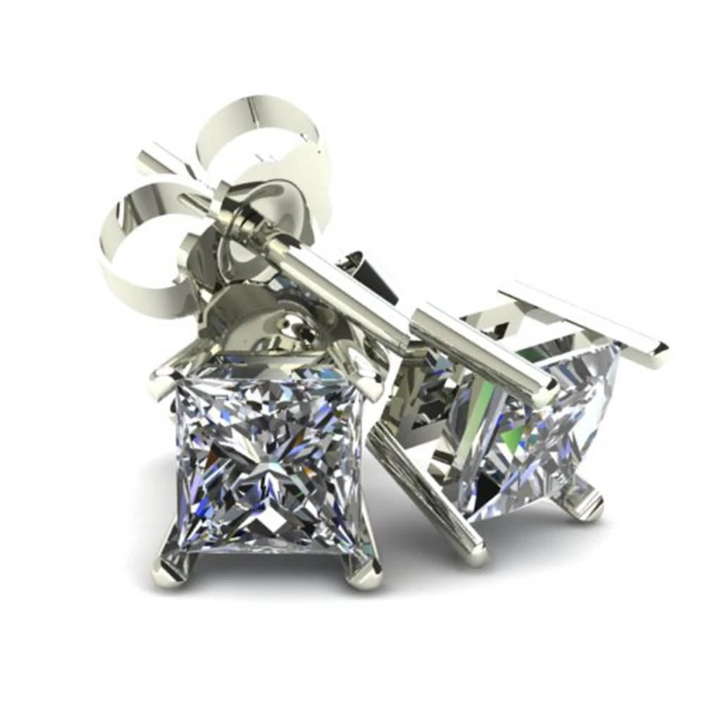 Pompeii3 .33Ct Square Princess Cut Natural Diamond Stud Earrings in 14K Gold Basket Setting 3