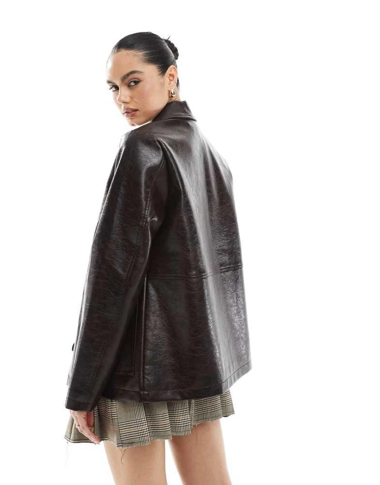 New Look New Look PU button through jacket in brown 2