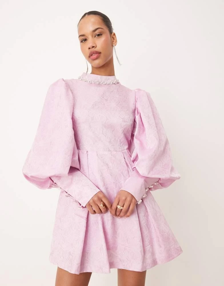 Shop Dream Sister Jane balloon sleeve jewel jacquard mini dress in lilac  pink on Sale at BeyondStyle  Get 20% Off Dream Sister Jane balloon sleeve  jewel jacquard mini dress in lilac