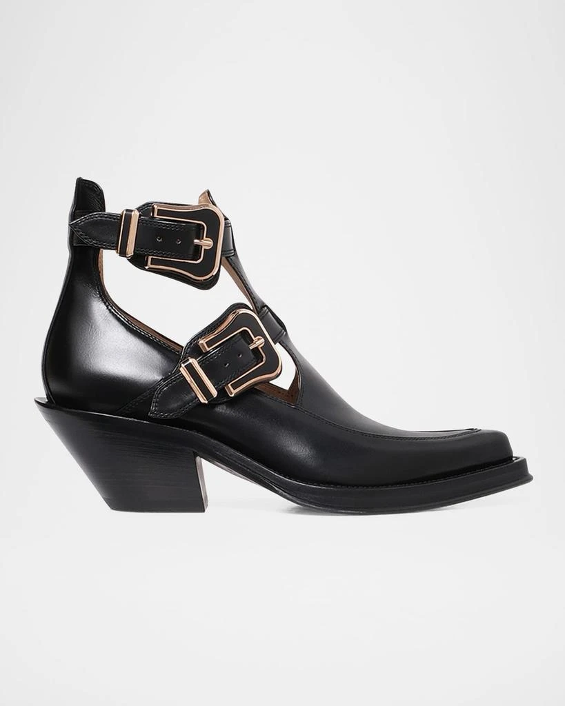 Gabriela Hearst Leather Buckle Cutout Ankle Booties 1