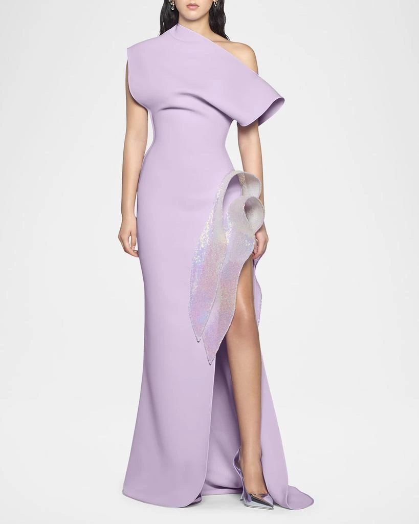 Maticevski Wishing Sequined-Ruffle Slit One-Shoulder Gown 2