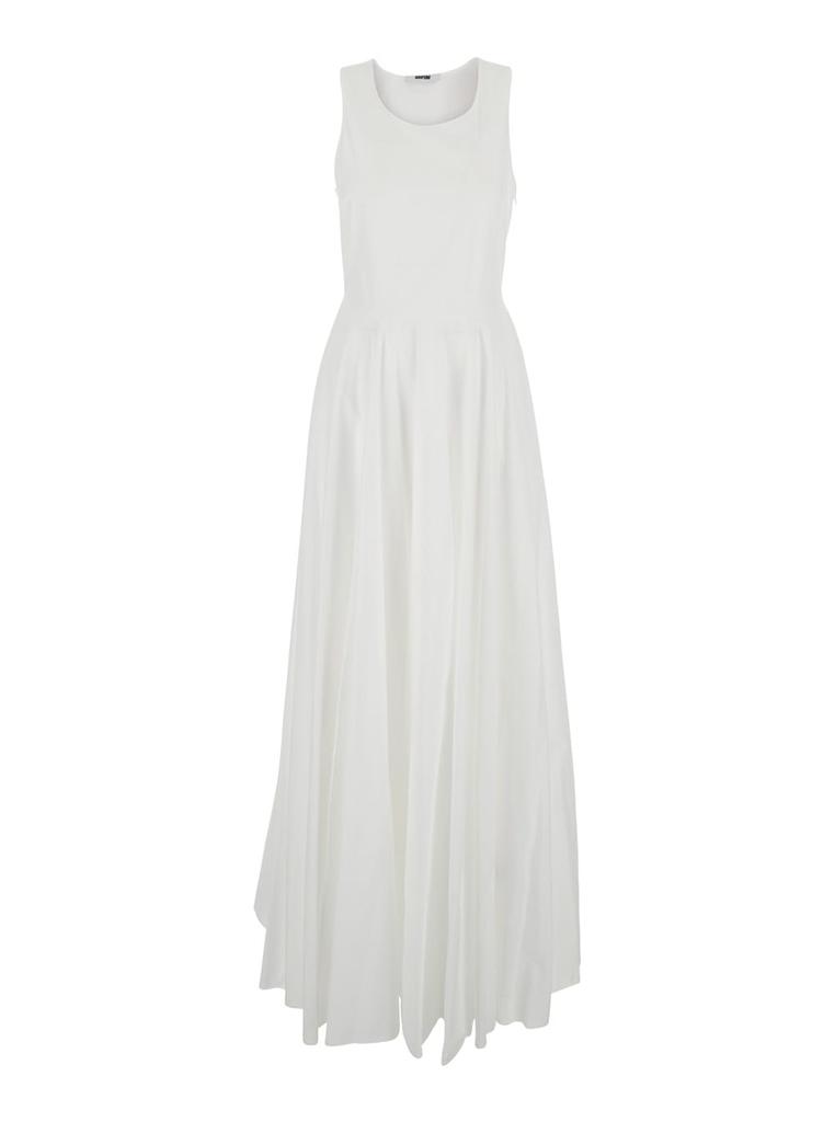 MAURO GRIFONI White Long Sleeveless Dress With Draped Details In Cotton Woman