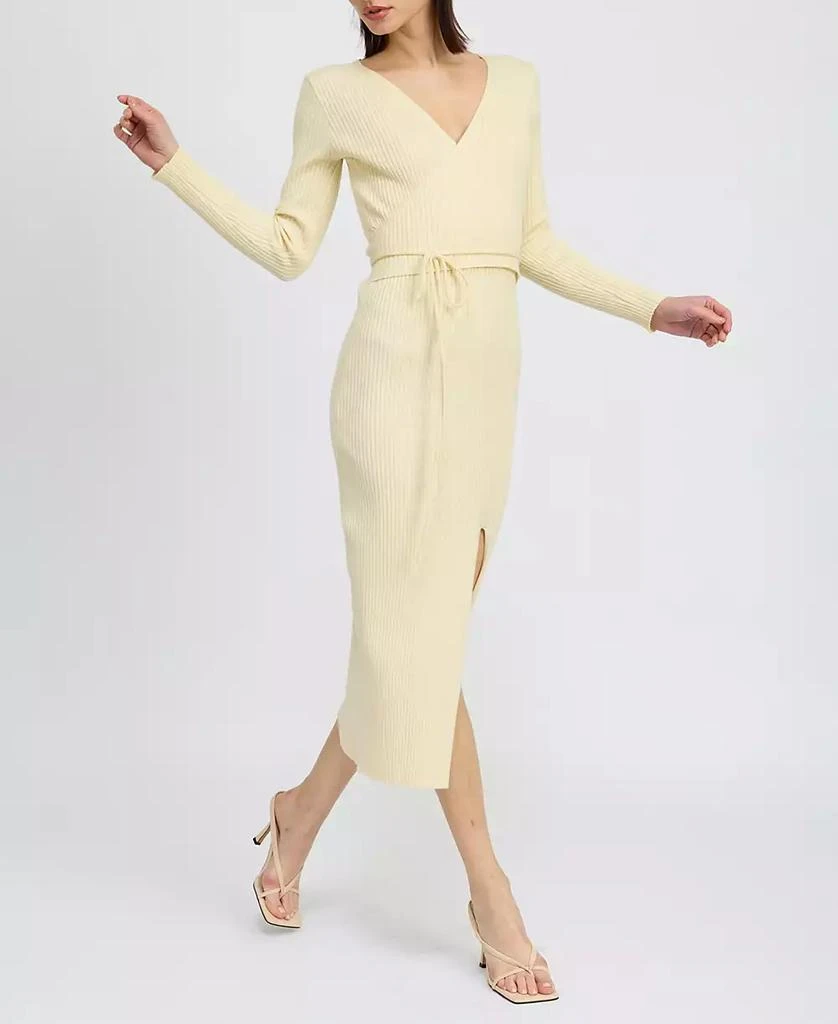 En Saison Women's Merril Ribbed Long-Sleeve Slit-Front Dress 3