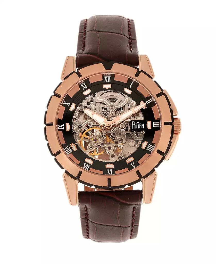 Reign Philippe Automatic Rose Gold Case, Black Dial, Genuine Brown Leather Watch 41mm 1