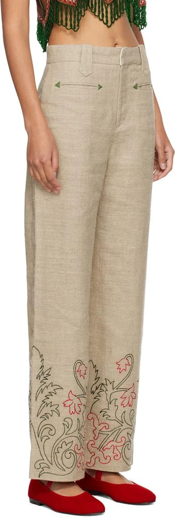 Bode Beige Embroidered Trumpetflower Murphy Trousers 2