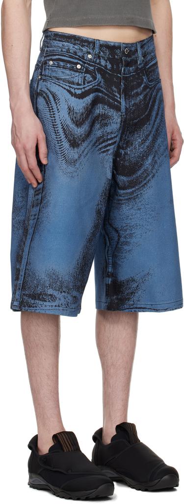 CAMPERLAB Black & Blue Distorted Print Denim Shorts