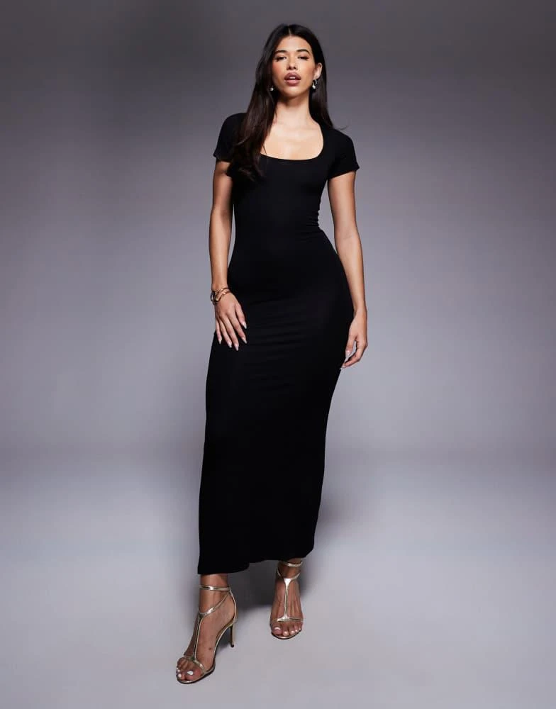 strapless open back dress Short Cap Sleeve Side Slit Open Back Tube Maxi Dress main image 1