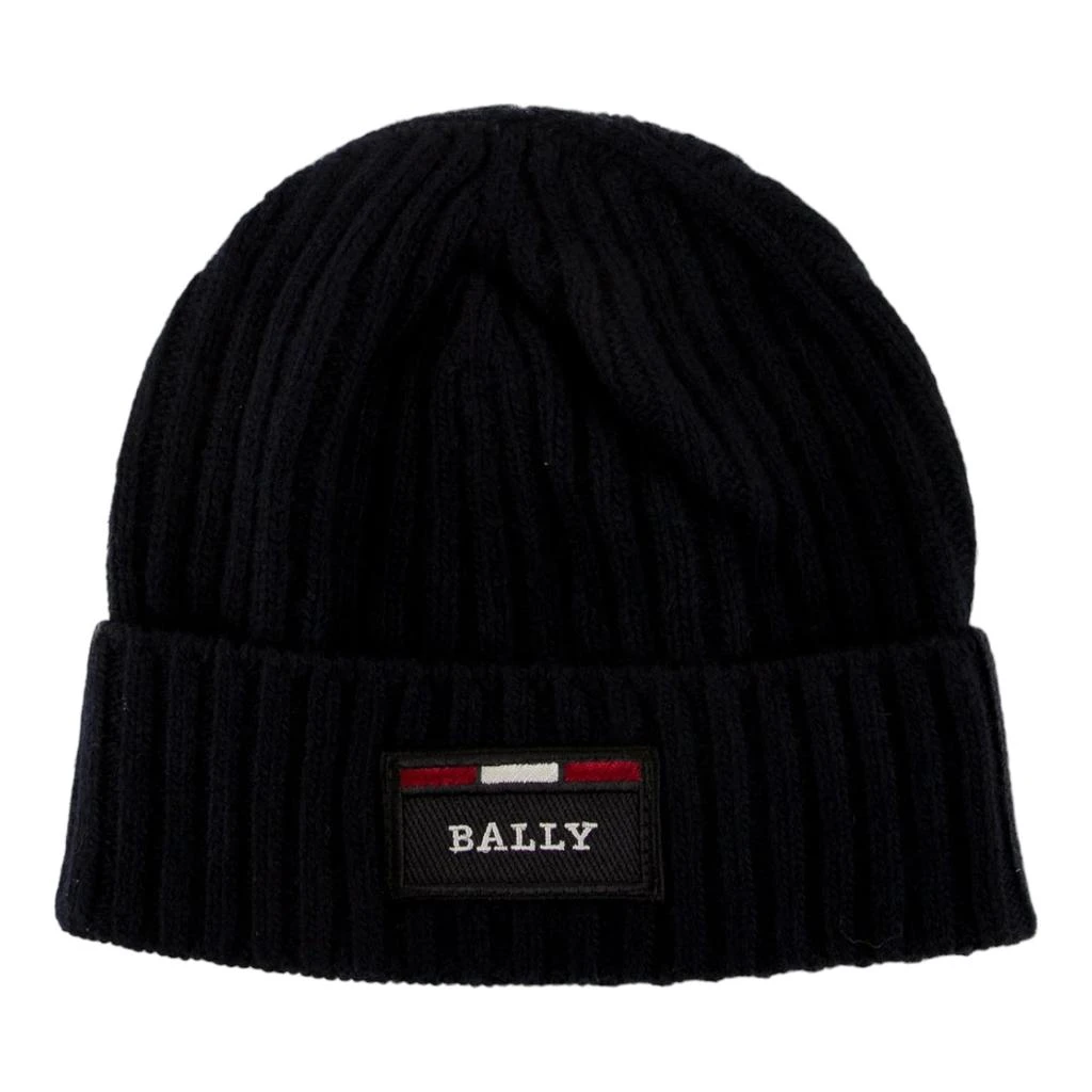 Bally Men's Blue Ribbed Logo Wool Beanie 6240326 1