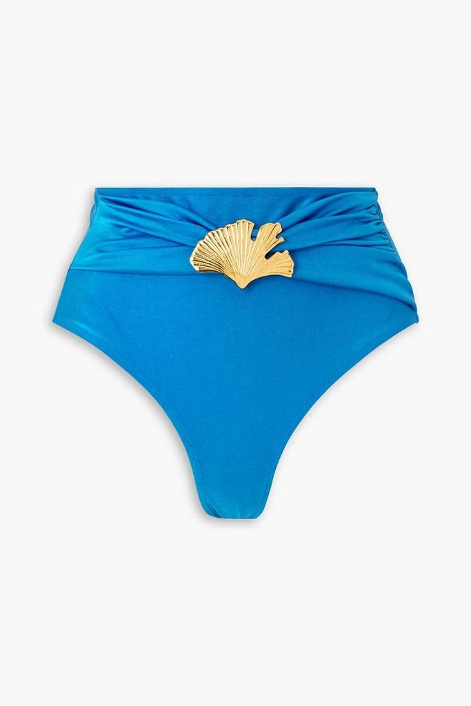 PatBO Ocean Leaf embellished gathered high-rise bikini briefs 1