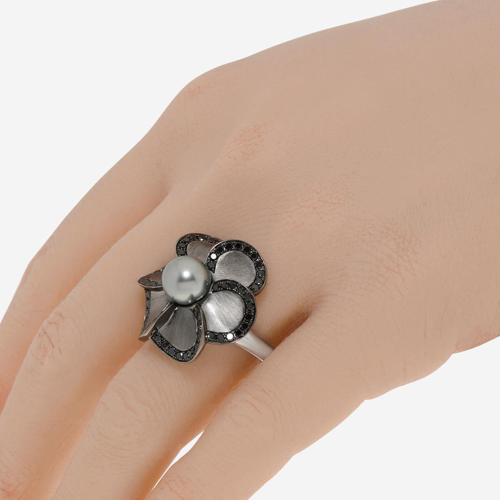 Assael Assael 18K White Gold, Black Diamond 1.14ct. tw. and Tahitian Natural Color Cultured Pearl Statement Ring AFR0001