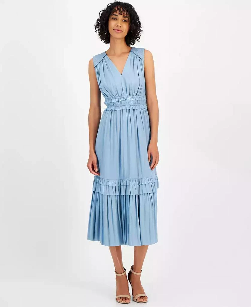 Tahari Women's Smocked Sleeveless Tiered Midi Dress 1