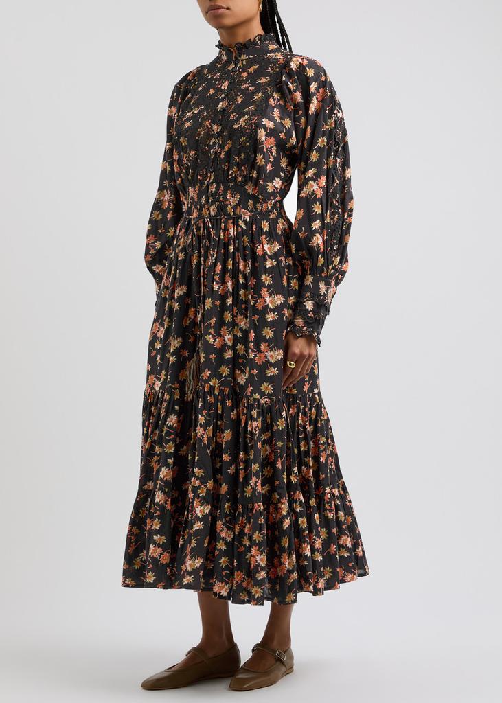 BYTIMO Floral-print embroidered cotton-blend midi dress