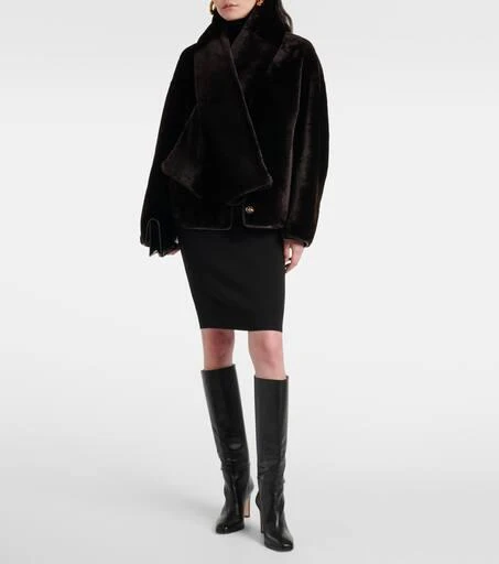 Nour Hammour Lyra scarf-detail shearling jacket 2