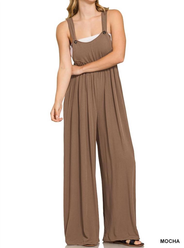 ZENANA Woven Jumpsuit In Brown
