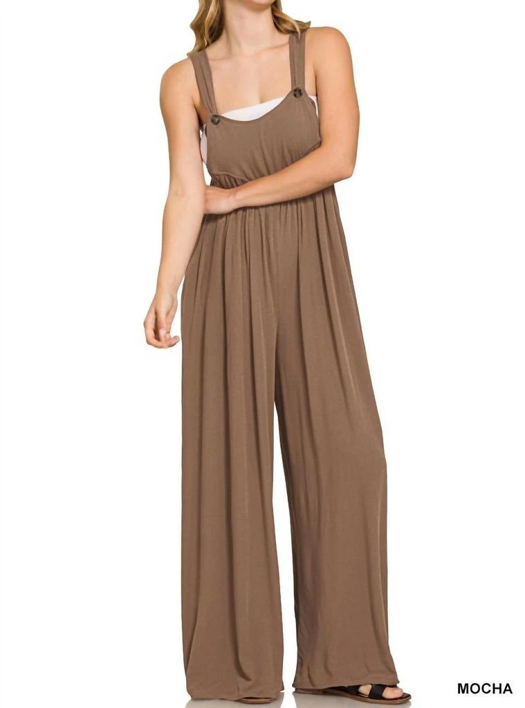 ZENANA Woven Jumpsuit In Brown 1
