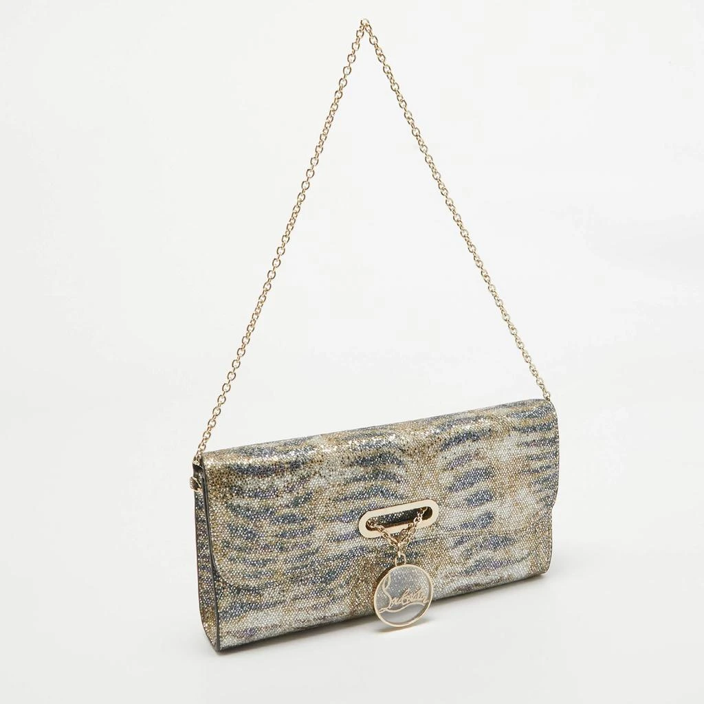 Christian Louboutin Christian Louboutin Gold/Blue Printed Glitter Riviera Clutch Bag 3