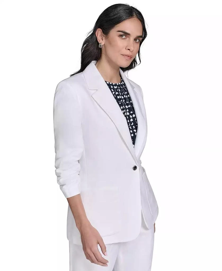 Calvin Klein Petite Ruched-Sleeve Linen-Blend Blazer 4