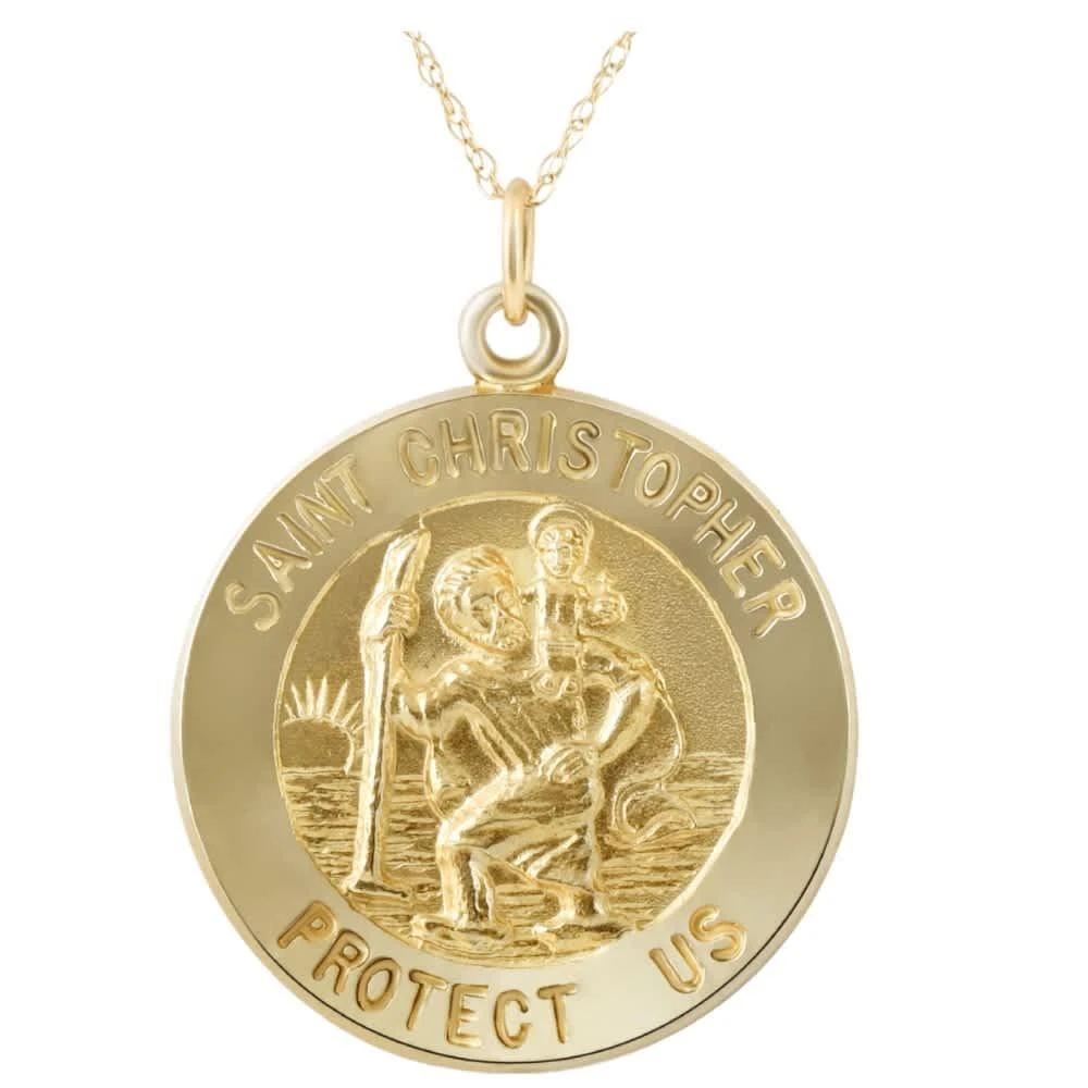 Pompeii3 14k Yellow Gold St. Christopher Medal Pendant 1" Tall 3 Grams