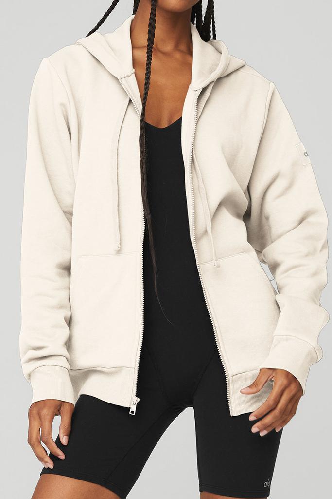 Alo Everyday Full Zip Hoodie - Ivory - Hoodies - Free Alo Everyday Full Zip Hoodie - Ivory - Hoodies - Free