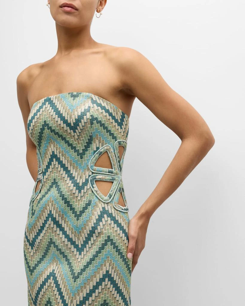 Ramy Brook Clare Chevron Jacquard Cutout Strapless Dress 7