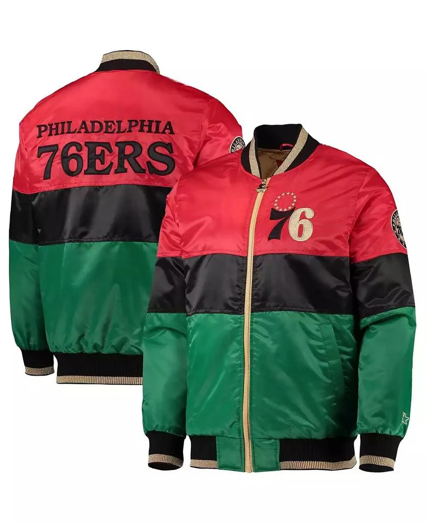 Starter Men's Red and Black and Green Philadelphia 76ers Black History Month NBA 75th Anniversary Full-Zip Jacket 2