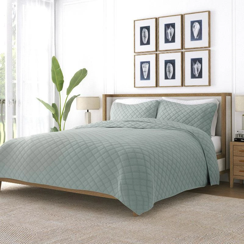 IENJOY HOME Diamond Stitch Dusk Blue Quilt Coverlet Set Modern Ultra Soft Microfiber Bedding 10