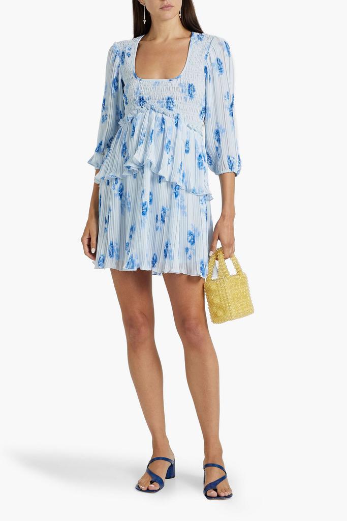 Ganni Shirred floral-print crepe de chine mini dress