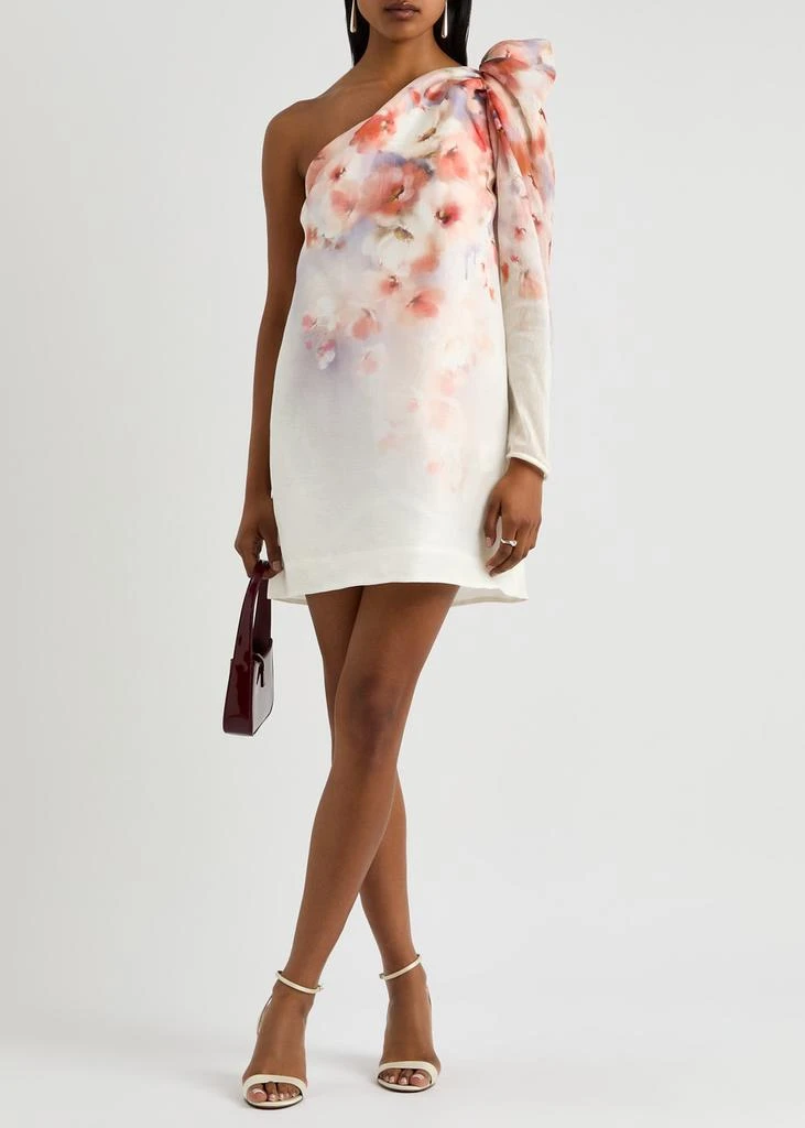 Zimmermann Crush floral-print one-shoulder linen-blend mini dress 4